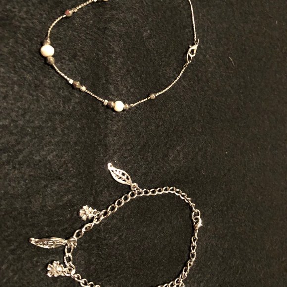 Women's Girl's unique necklace made of two bracelets metal chain and beads 17" - Picture 2 of 5